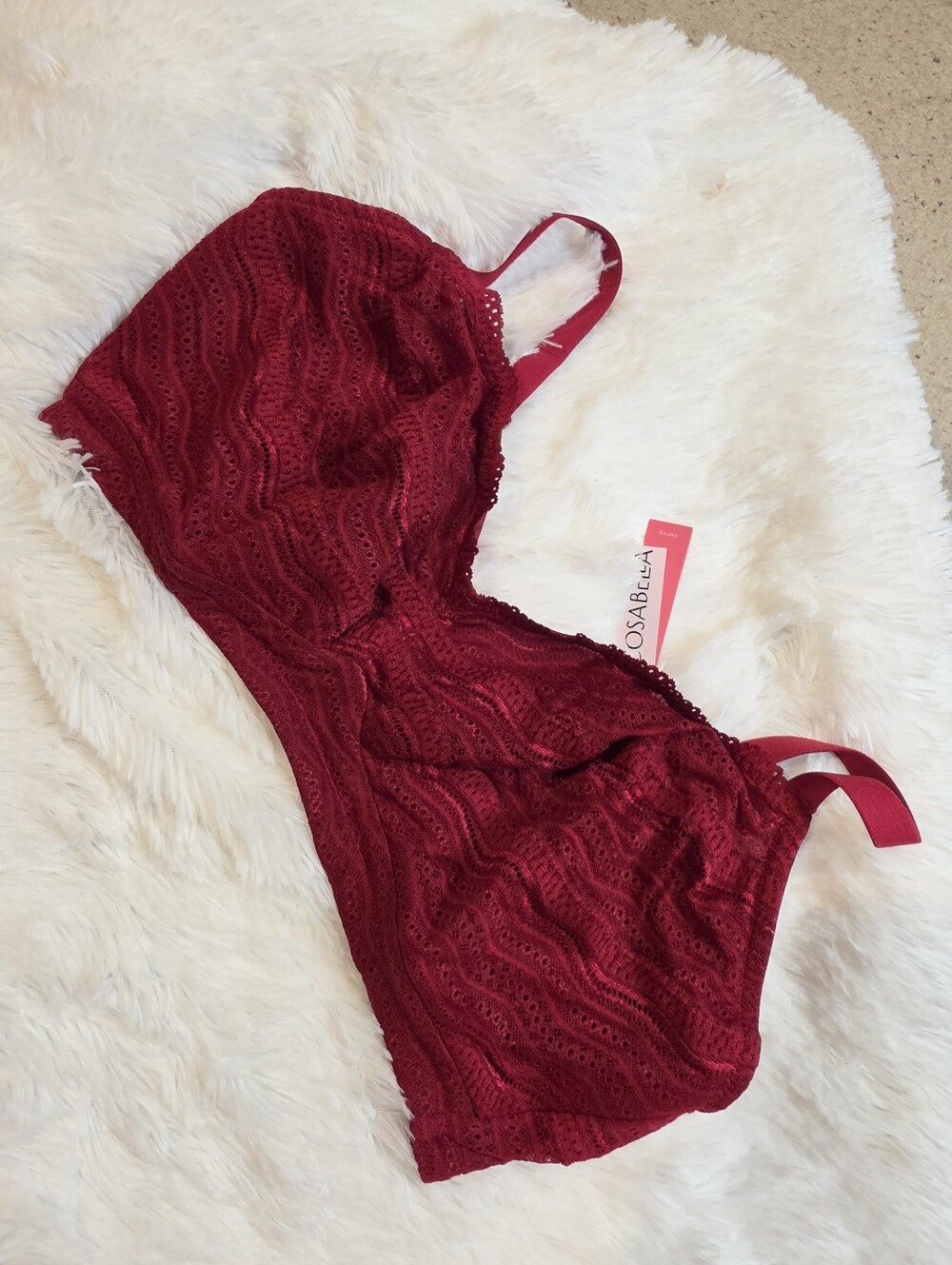 Cosabella Dolce Mulberry Burgundy Curvy Lace Bralette XL Wireless Bra